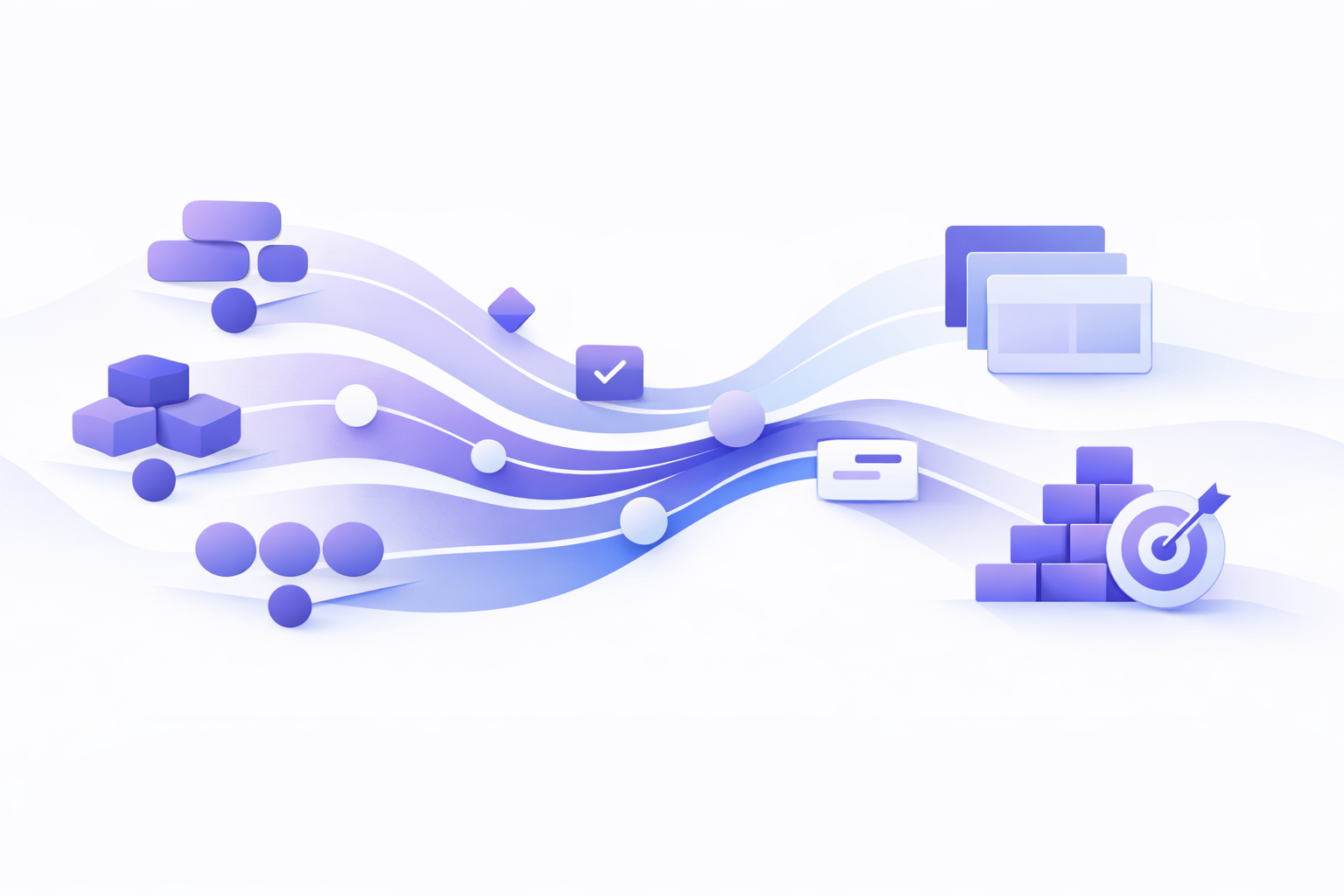 Illustration éditoriale représentant une organisation Product & Delivery moderne inspirée de Spotify, avec des équipes autonomes et alignées, un flux de travail fluide et une approche orientée apprentissage.