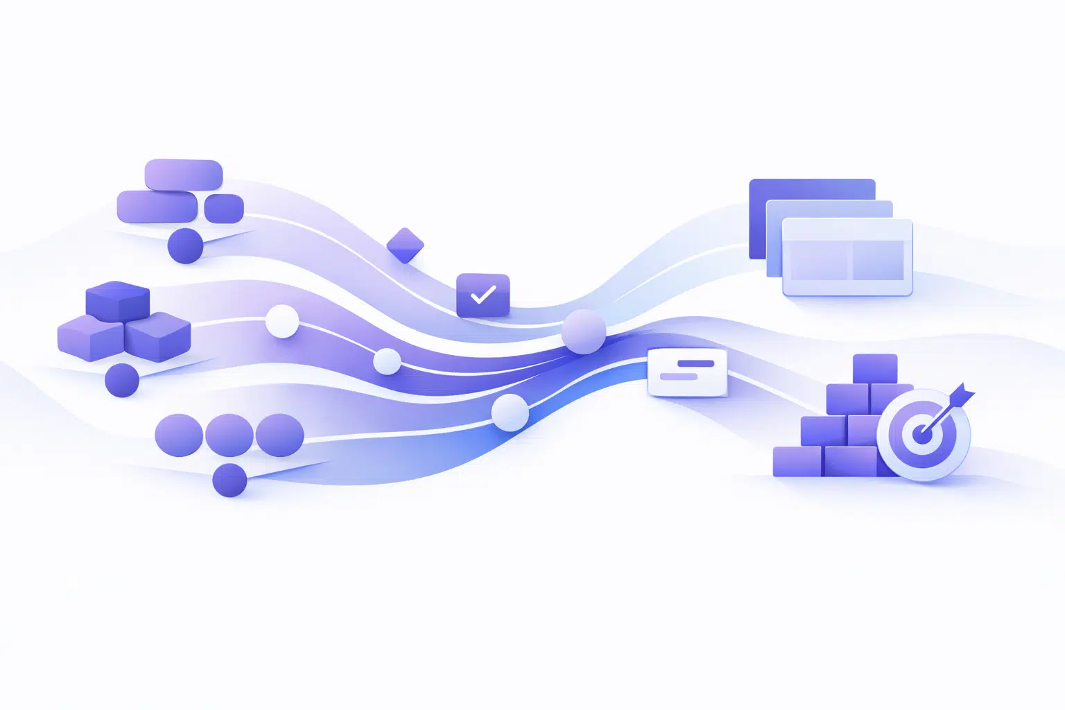 Illustration éditoriale représentant une organisation Product & Delivery moderne inspirée de Spotify, avec des équipes autonomes et alignées, un flux de travail fluide et une approche orientée apprentissage.